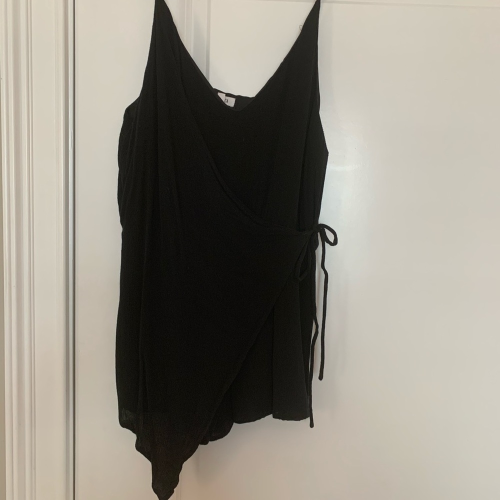 Black cotton faux wrap romper